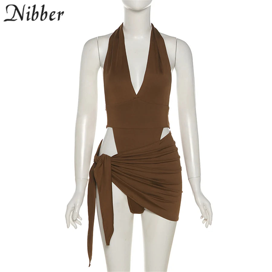 Nibber-Conjunto de Bikini básico para mujer, traje de baño de dos piezas con falda, Sexy, para vacaciones en la playa, 2021