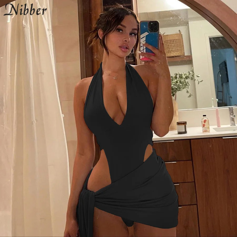 Nibber-Conjunto de Bikini básico para mujer, traje de baño de dos piezas con falda, Sexy, para vacaciones en la playa, 2021