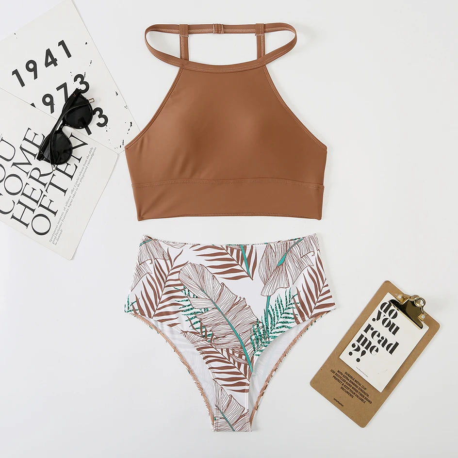 Bikini Sexy 2025, traje de baño de cuello alto para mujer