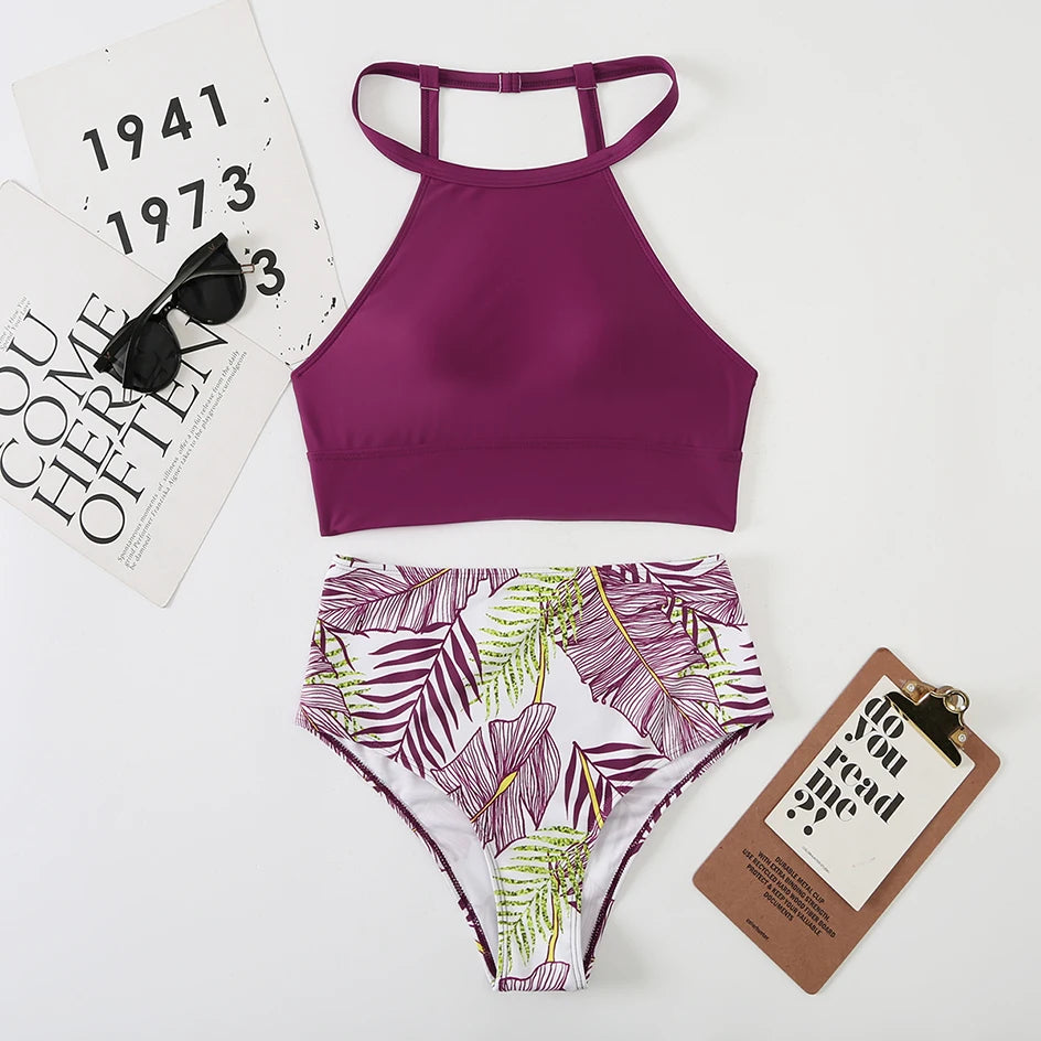 Bikini Sexy 2025, traje de baño de cuello alto para mujer