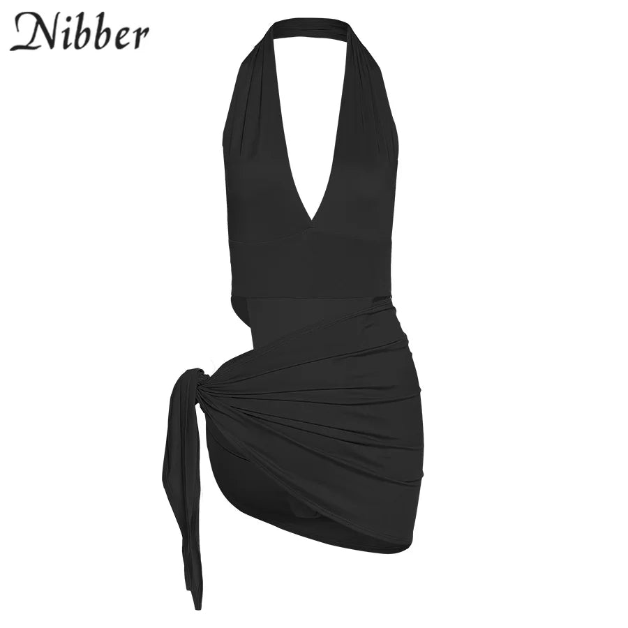 Nibber-Conjunto de Bikini básico para mujer, traje de baño de dos piezas con falda, Sexy, para vacaciones en la playa, 2021