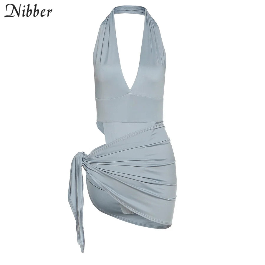 Nibber-Conjunto de Bikini básico para mujer, traje de baño de dos piezas con falda, Sexy, para vacaciones en la playa, 2021