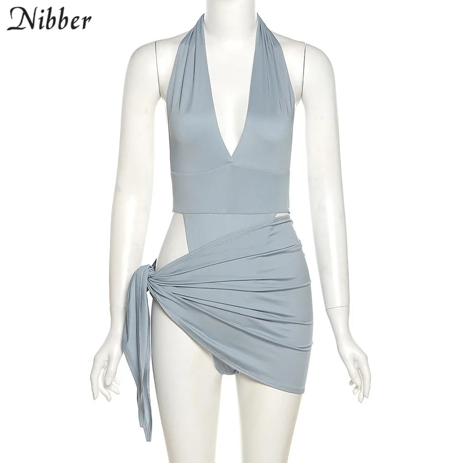 Nibber-Conjunto de Bikini básico para mujer, traje de baño de dos piezas con falda, Sexy, para vacaciones en la playa, 2021