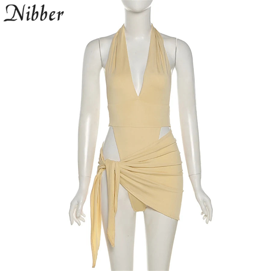 Nibber-Conjunto de Bikini básico para mujer, traje de baño de dos piezas con falda, Sexy, para vacaciones en la playa, 2021