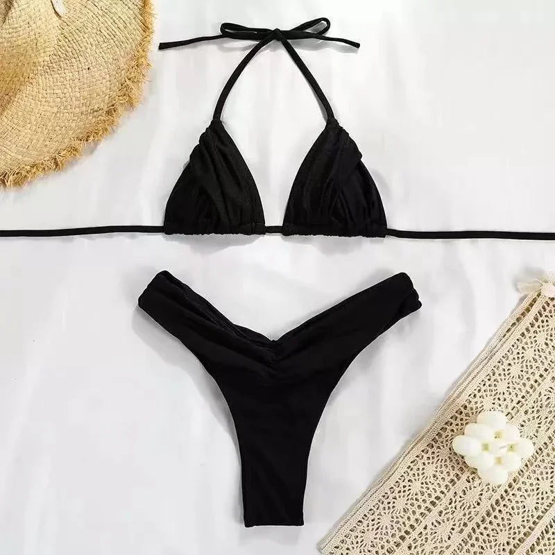Microbikinis sexis, conjunto de Bikini brasileño con cuello Halter para mujer.