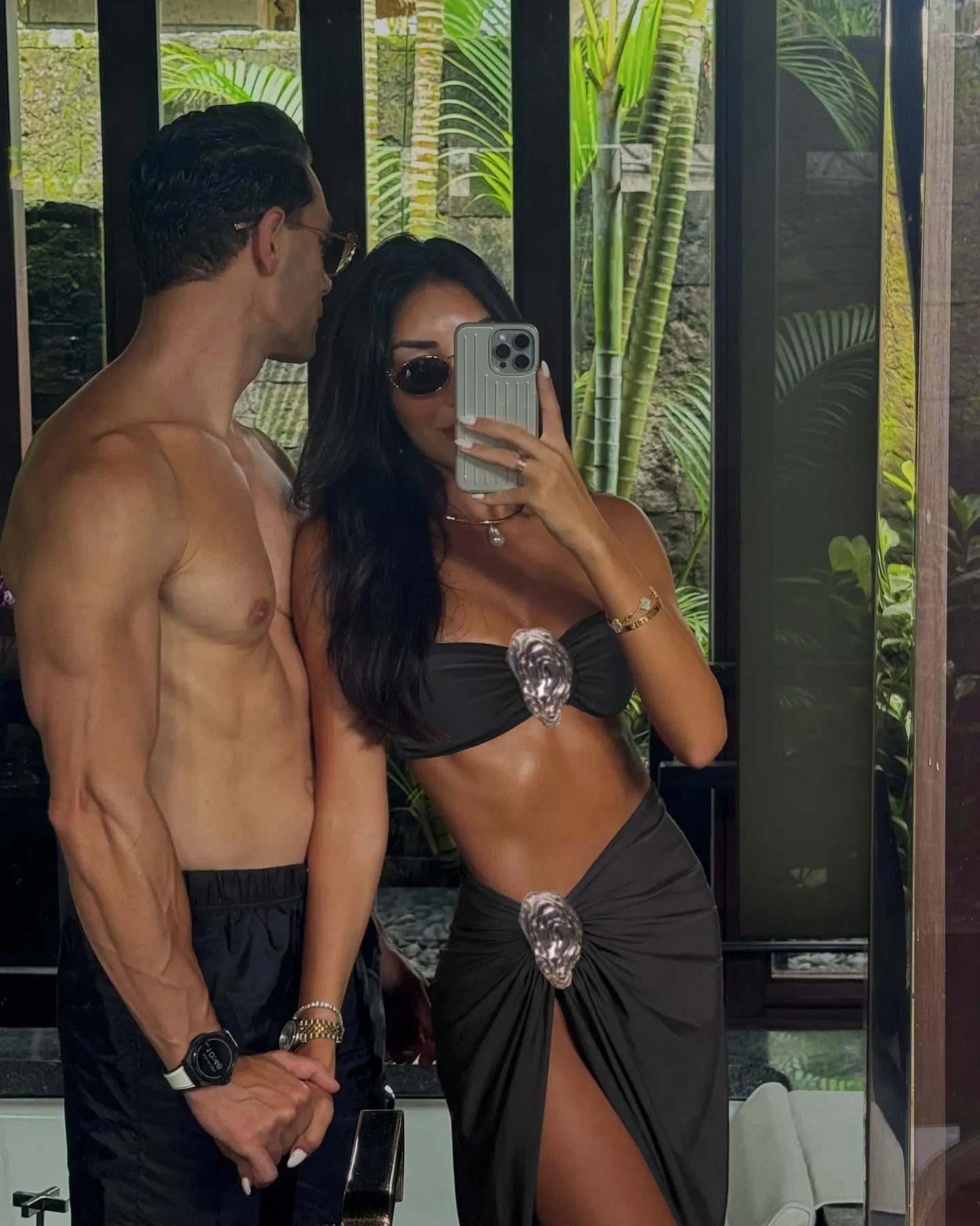 Bikini con hombros descubiertos y hebilla para mujer, traje de baño con falda