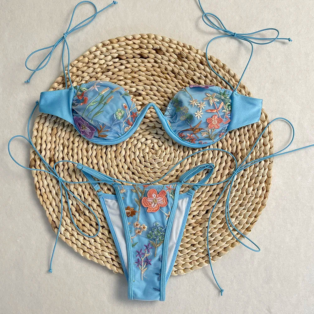Conjunto de Bikini, superventas, traje de baño para mujer, nueva moda, traje de baño informal Sexy, Micro Bikini para mujer, traje de baño con estampado de encaje