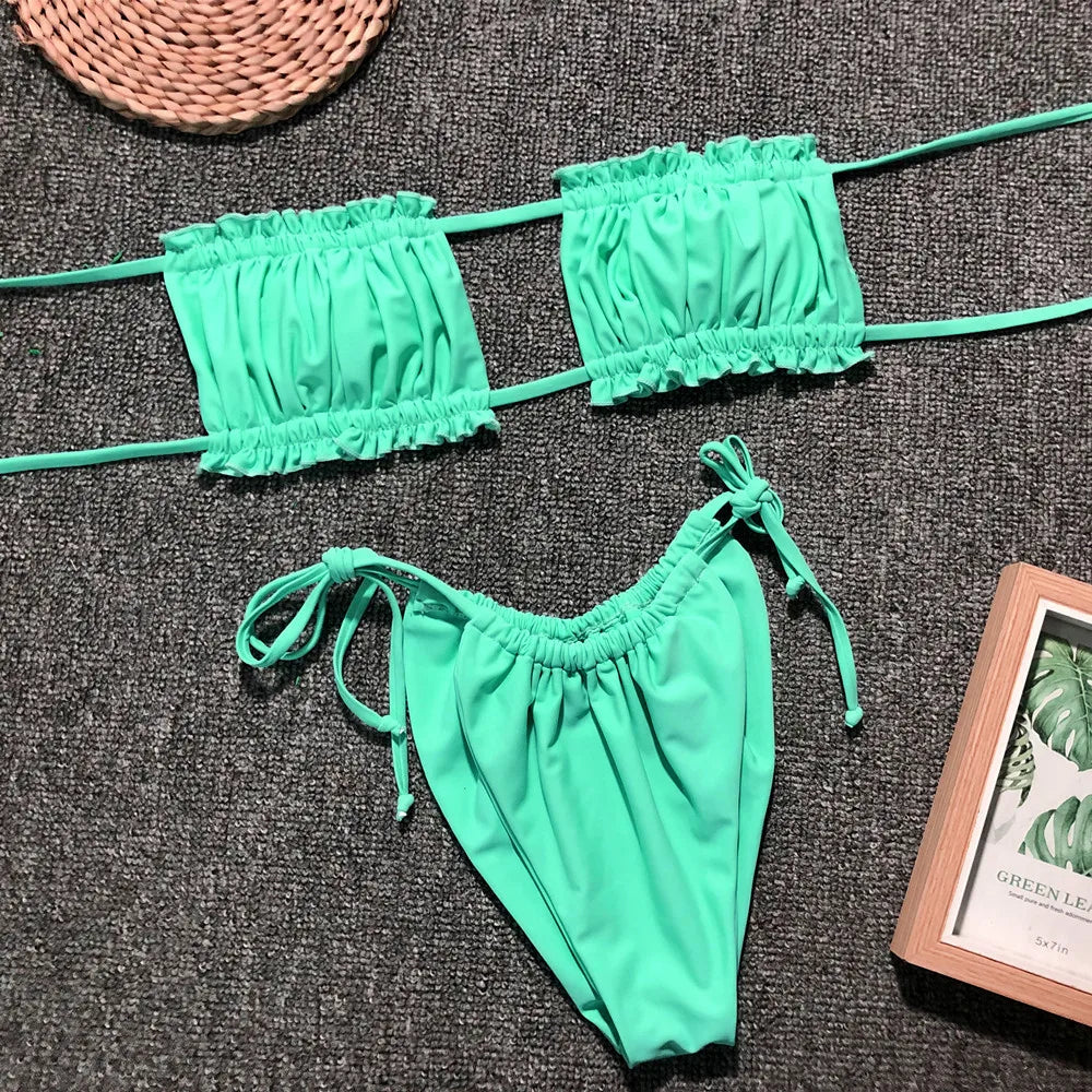 Bikini Sexy, traje de baño Bandeau plisado