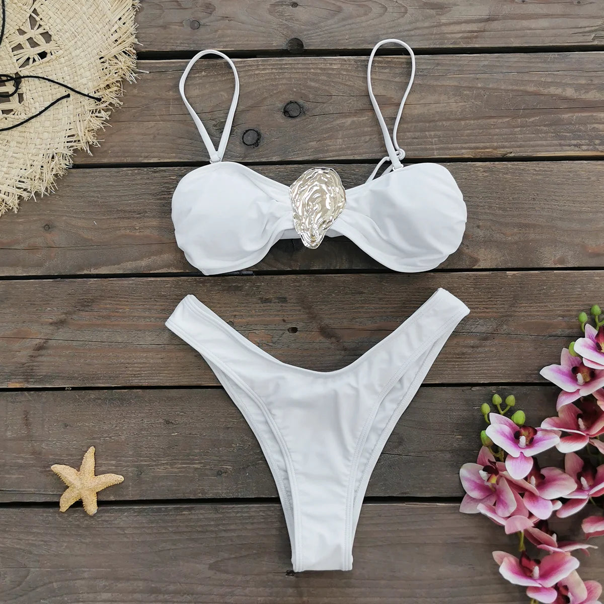 Bikini con hombros descubiertos y hebilla para mujer, traje de baño con falda