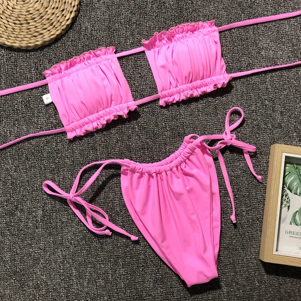 Bikini Sexy, traje de baño Bandeau plisado