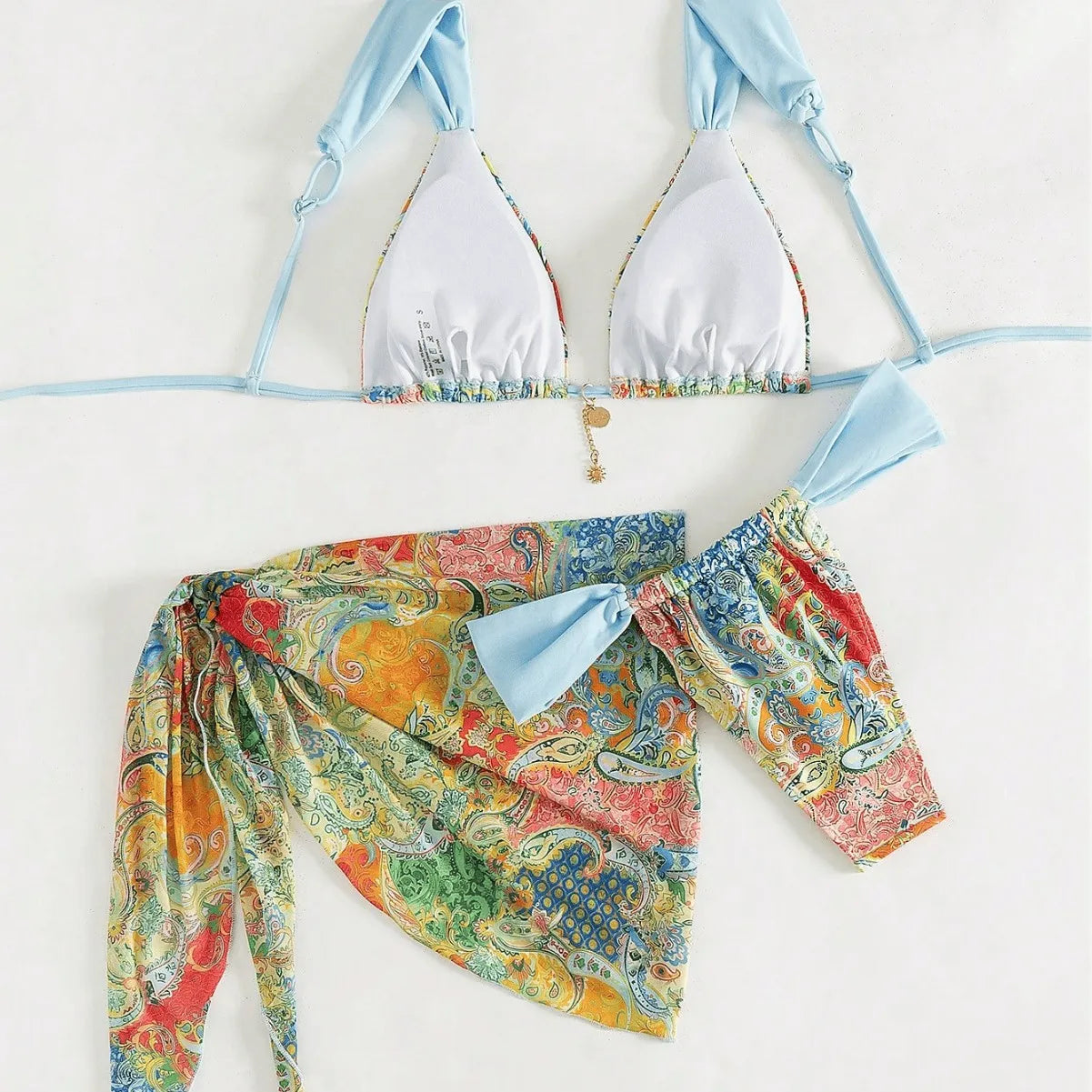 Conjunto de Bikinis sexys para mujer, traje de baño sin espalda sin mangas con cordones, traje de baño de verano para vacaciones en la playa, traje de baño femenino de 3 piezas