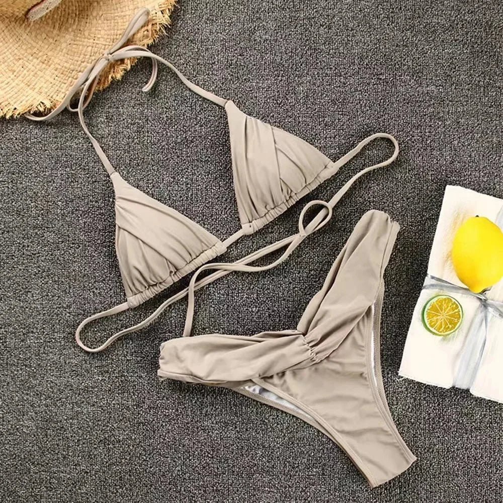 Microbikinis sexis, conjunto de Bikini brasileño con cuello Halter para mujer.