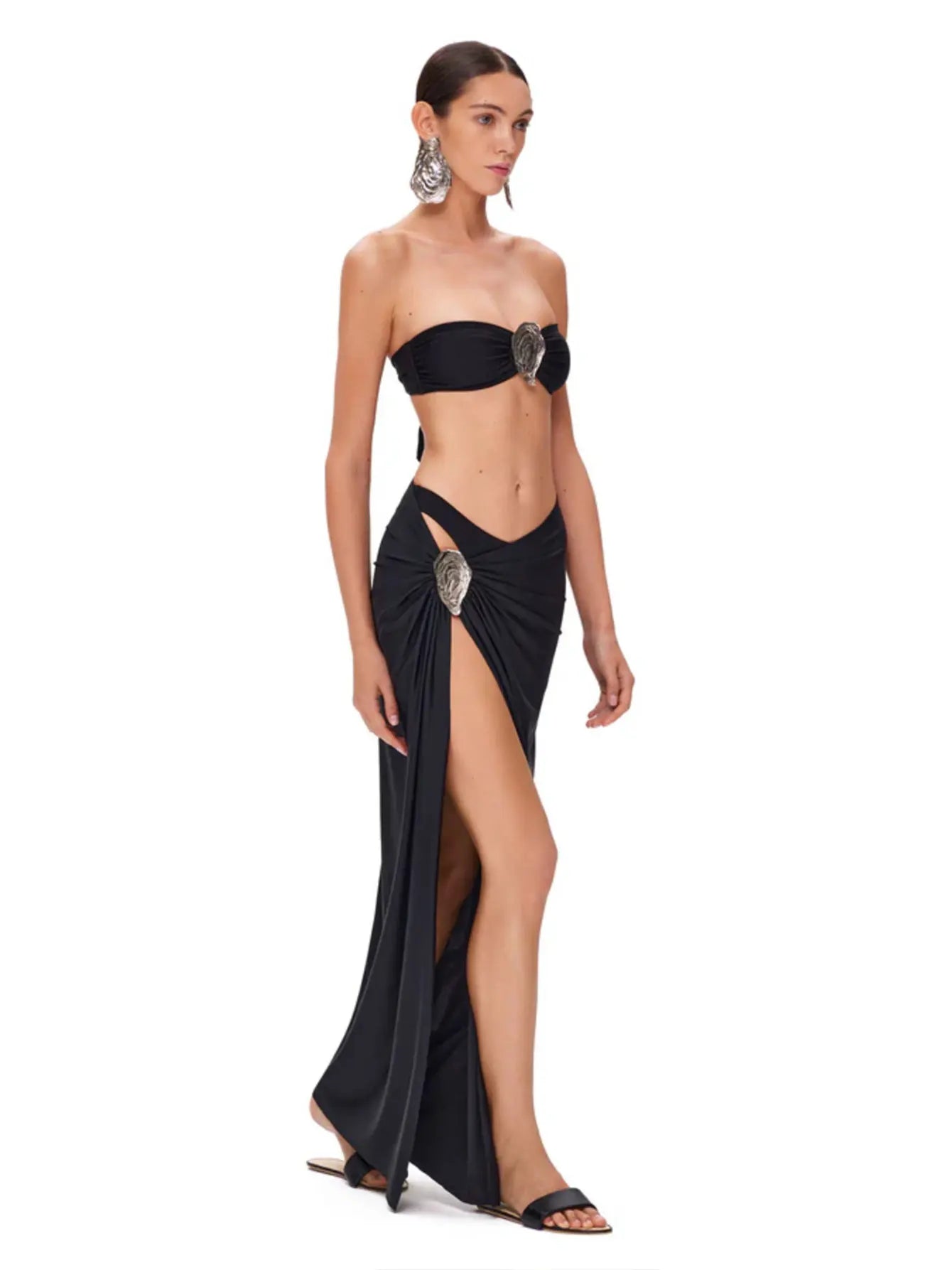 Bikini con hombros descubiertos y hebilla para mujer, traje de baño con falda