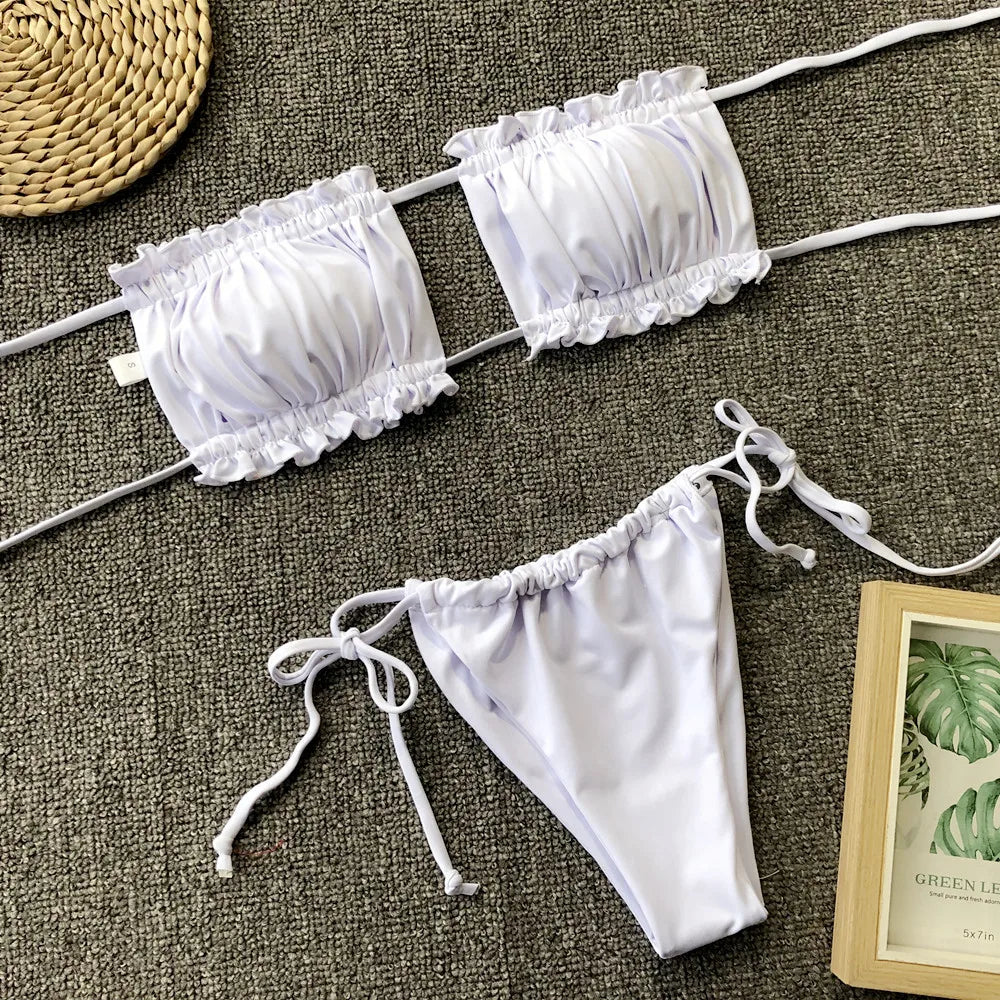 Bikini Sexy, traje de baño Bandeau plisado