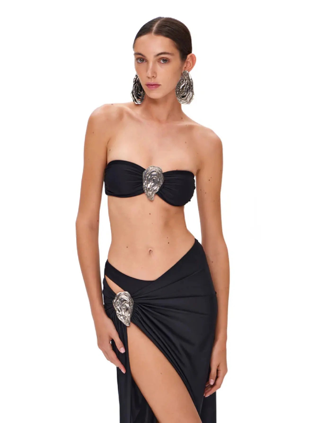 Bikini con hombros descubiertos y hebilla para mujer, traje de baño con falda
