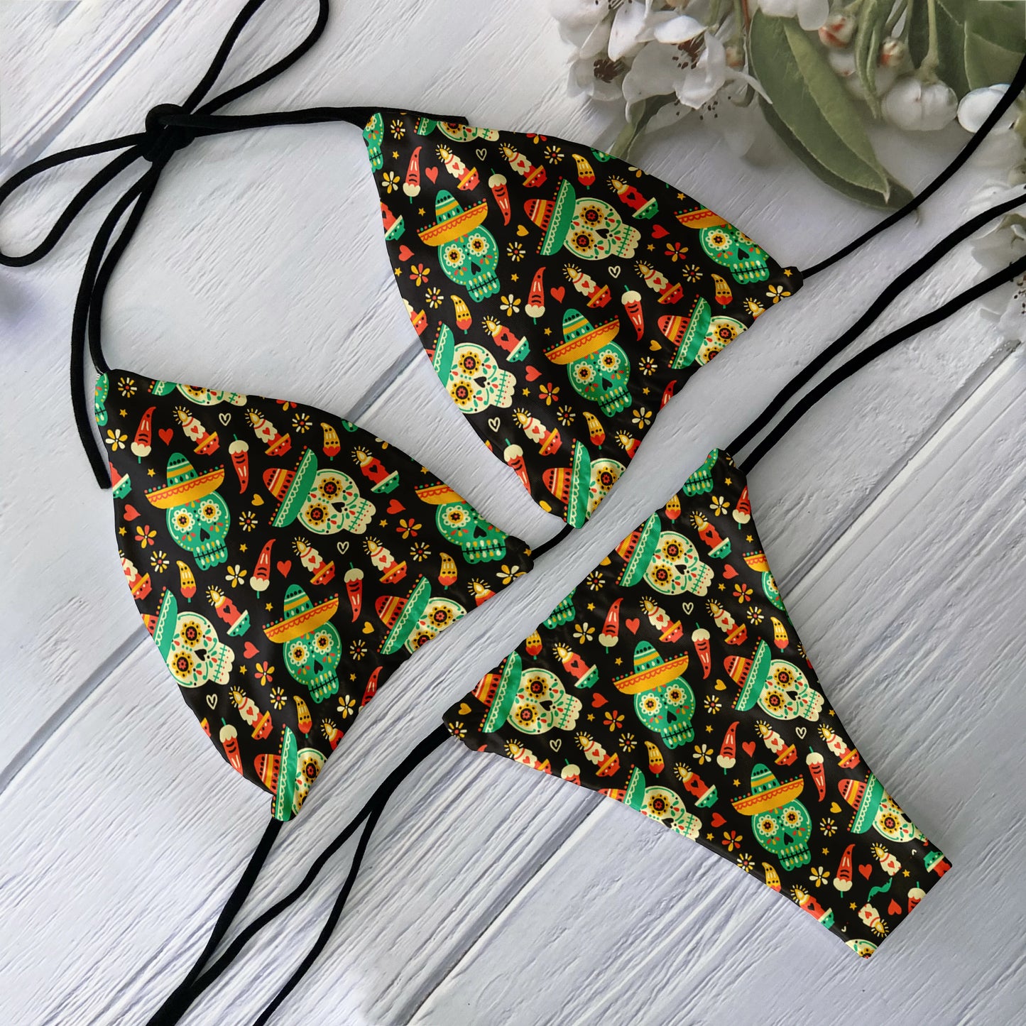 Conjunto de Bikini de moda para mujer, traje de baño Sexy con estampado de calavera y cintura baja sin espalda, para playa, surf, vacaciones, Cosplay de Halloween