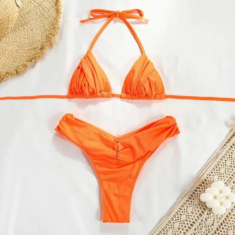 Microbikinis sexis, conjunto de Bikini brasileño con cuello Halter para mujer.