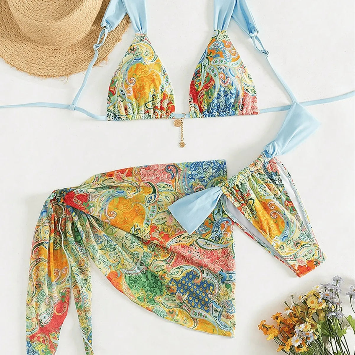 Conjunto de Bikinis sexys para mujer, traje de baño sin espalda sin mangas con cordones, traje de baño de verano para vacaciones en la playa, traje de baño femenino de 3 piezas