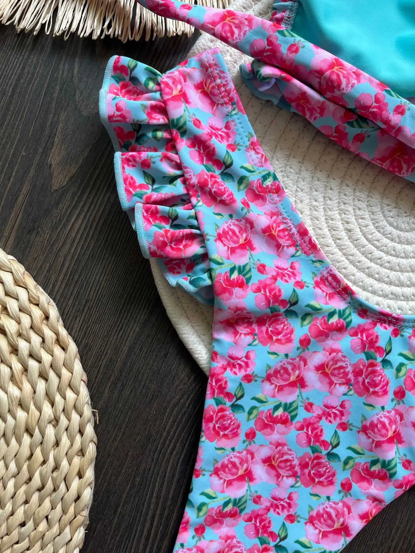 Conjunto de Bikini con volantes y estampado de flores para mujer
