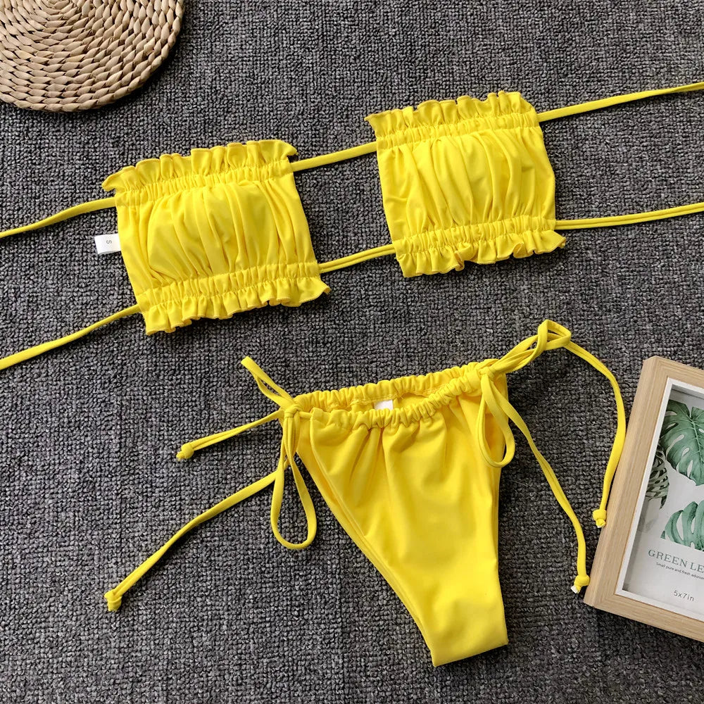 Bikini Sexy, traje de baño Bandeau plisado