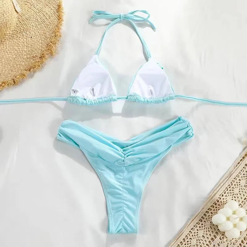 Microbikinis sexis, conjunto de Bikini brasileño con cuello Halter para mujer.