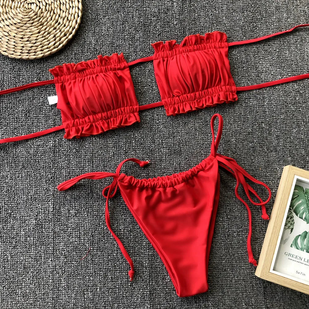 Bikini Sexy, traje de baño Bandeau plisado
