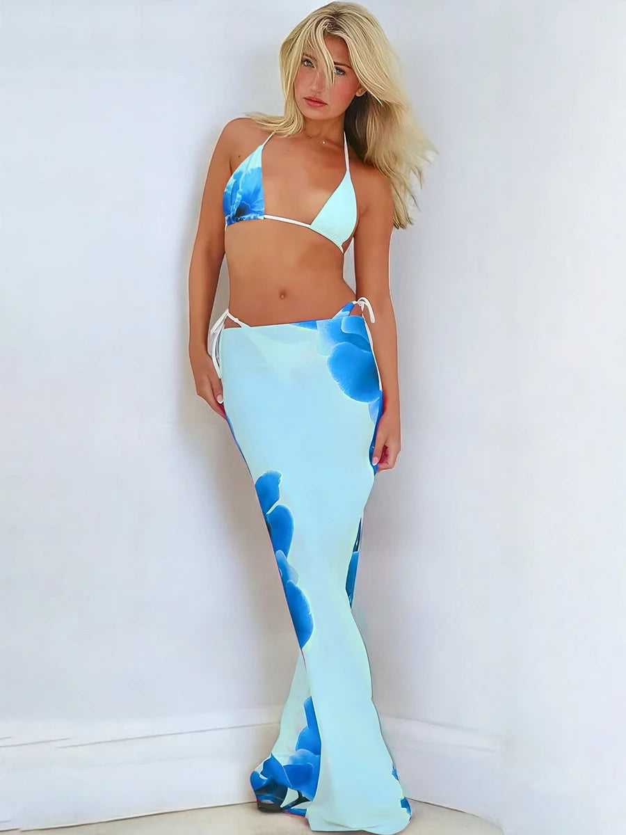Para Praia Bikini brasileño Sexy 2025 traje de baño de tres piezas con vestido de playa largo Tanga traje de baño mujeres Biquini ropa de playa