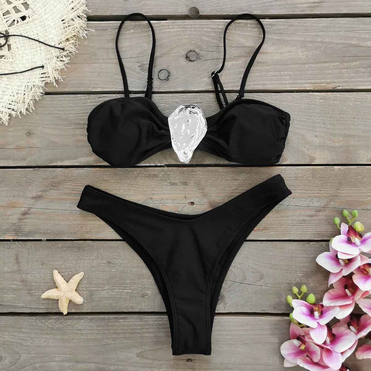 Bikini con hombros descubiertos y hebilla para mujer, traje de baño con falda