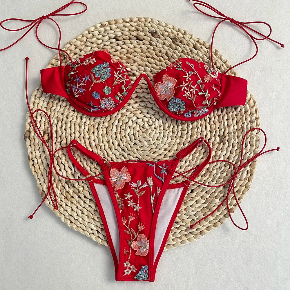 Conjunto de Bikini, superventas, traje de baño para mujer, nueva moda, traje de baño informal Sexy, Micro Bikini para mujer, traje de baño con estampado de encaje