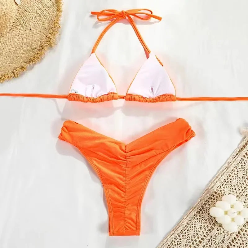 Microbikinis sexis, conjunto de Bikini brasileño con cuello Halter para mujer.
