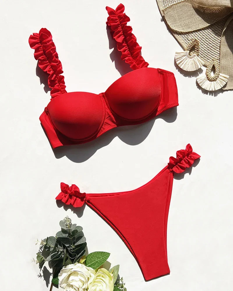 Conjunto de Bikini estilo Push Up para mujer, traje de baño Sexy con lazo, Bikini con cordones, traje de baño de dos piezas para mujer, ropa de playa L 2023