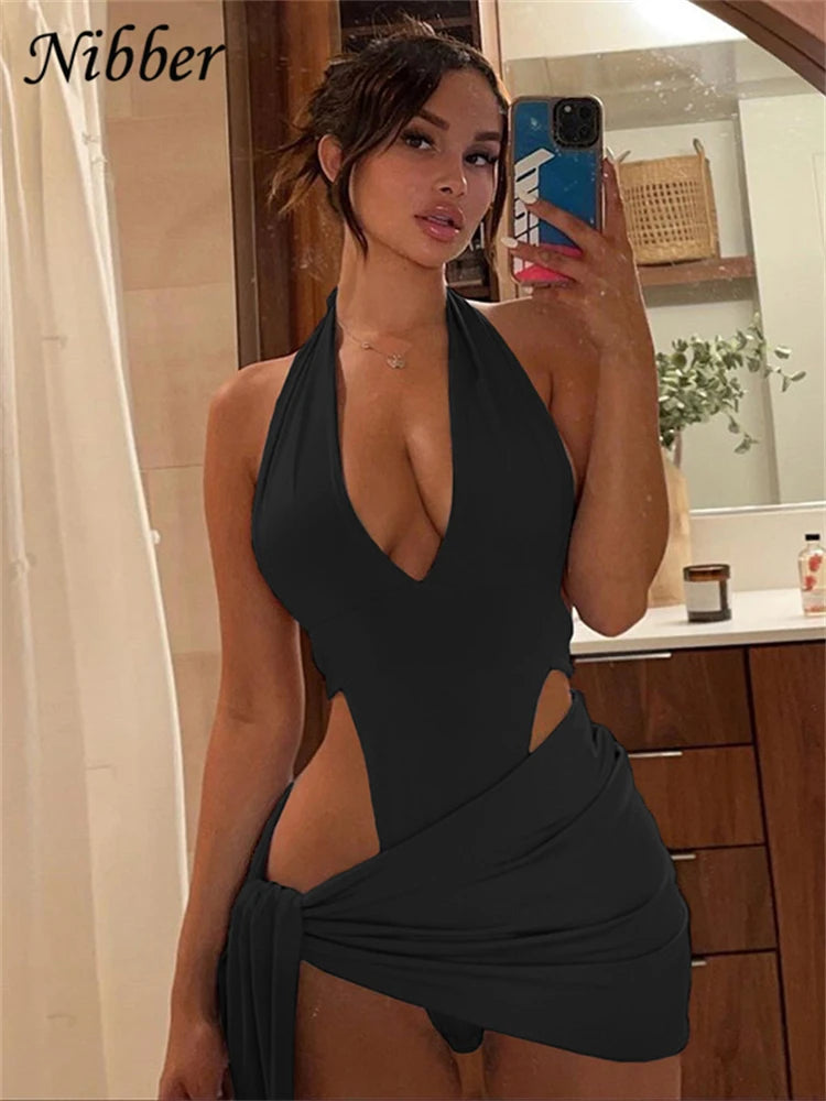 Nibber-Conjunto de Bikini básico para mujer, traje de baño de dos piezas con falda, Sexy, para vacaciones en la playa, 2021