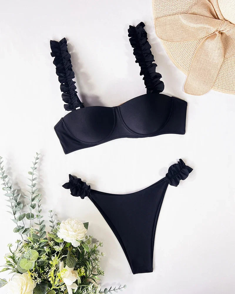 Conjunto de Bikini estilo Push Up para mujer, traje de baño Sexy con lazo, Bikini con cordones, traje de baño de dos piezas para mujer, ropa de playa L 2023