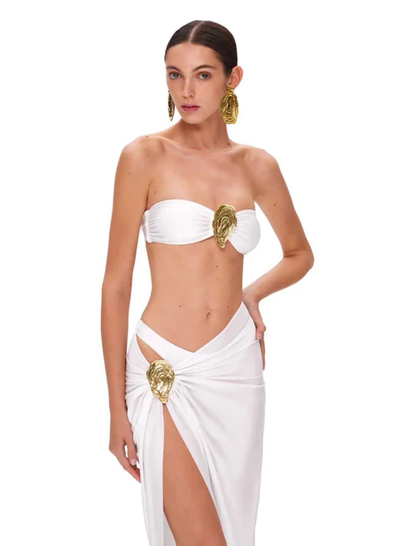 Bikini con hombros descubiertos y hebilla para mujer, traje de baño con falda