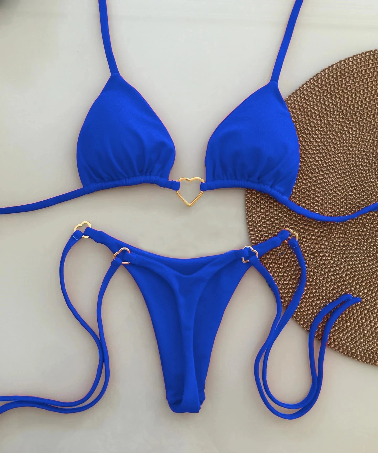 Conjunto de bikini sexy de cintura baja para mujer, traje de baño de verano de color sólido con lazo en la parte delantera y top acolchado para vacaciones en la playa