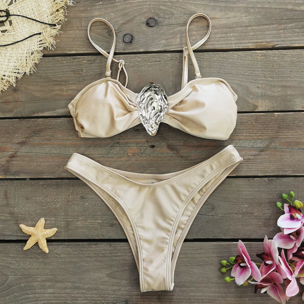 Bikini con hombros descubiertos y hebilla para mujer, traje de baño con falda
