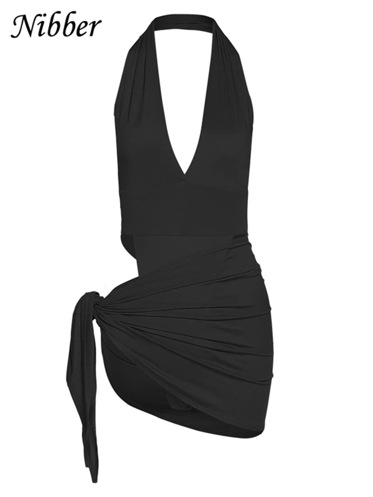 Nibber-Conjunto de Bikini básico para mujer, traje de baño de dos piezas con falda, Sexy, para vacaciones en la playa, 2021