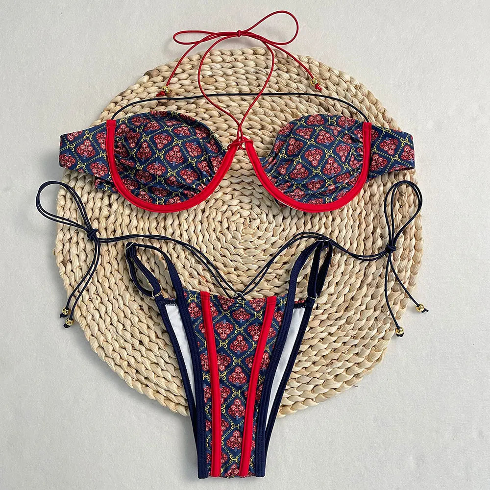 Conjunto de Bikini, superventas, traje de baño para mujer, nueva moda, traje de baño informal Sexy, Micro Bikini para mujer, traje de baño con estampado de encaje