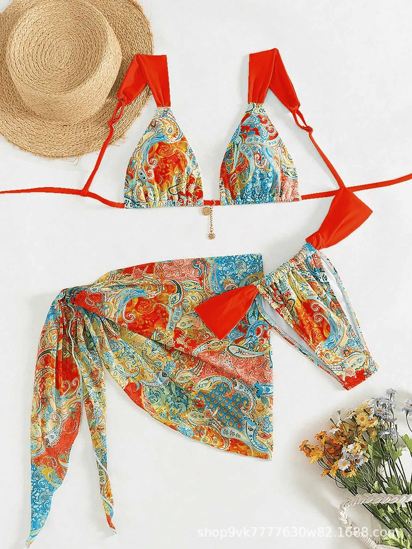Conjunto de Bikinis sexys para mujer, traje de baño sin espalda sin mangas con cordones, traje de baño de verano para vacaciones en la playa, traje de baño femenino de 3 piezas