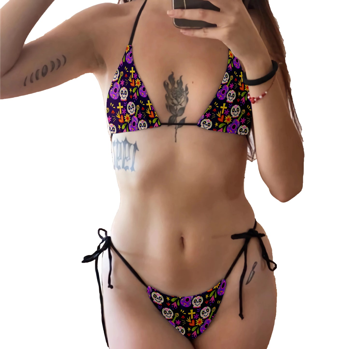 Conjunto de Bikini de moda para mujer, traje de baño Sexy con estampado de calavera y cintura baja sin espalda, para playa, surf, vacaciones, Cosplay de Halloween