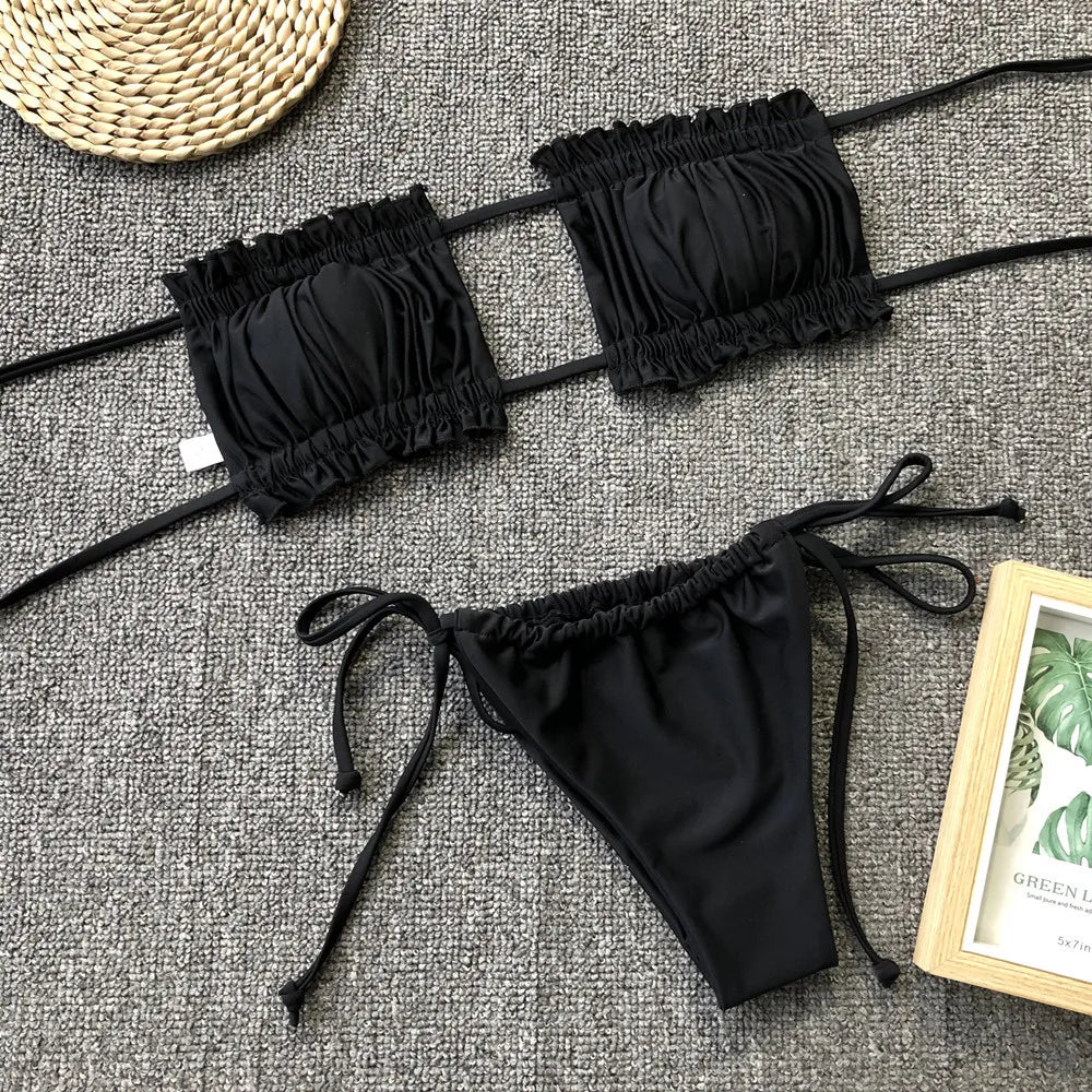 Bikini Sexy, traje de baño Bandeau plisado
