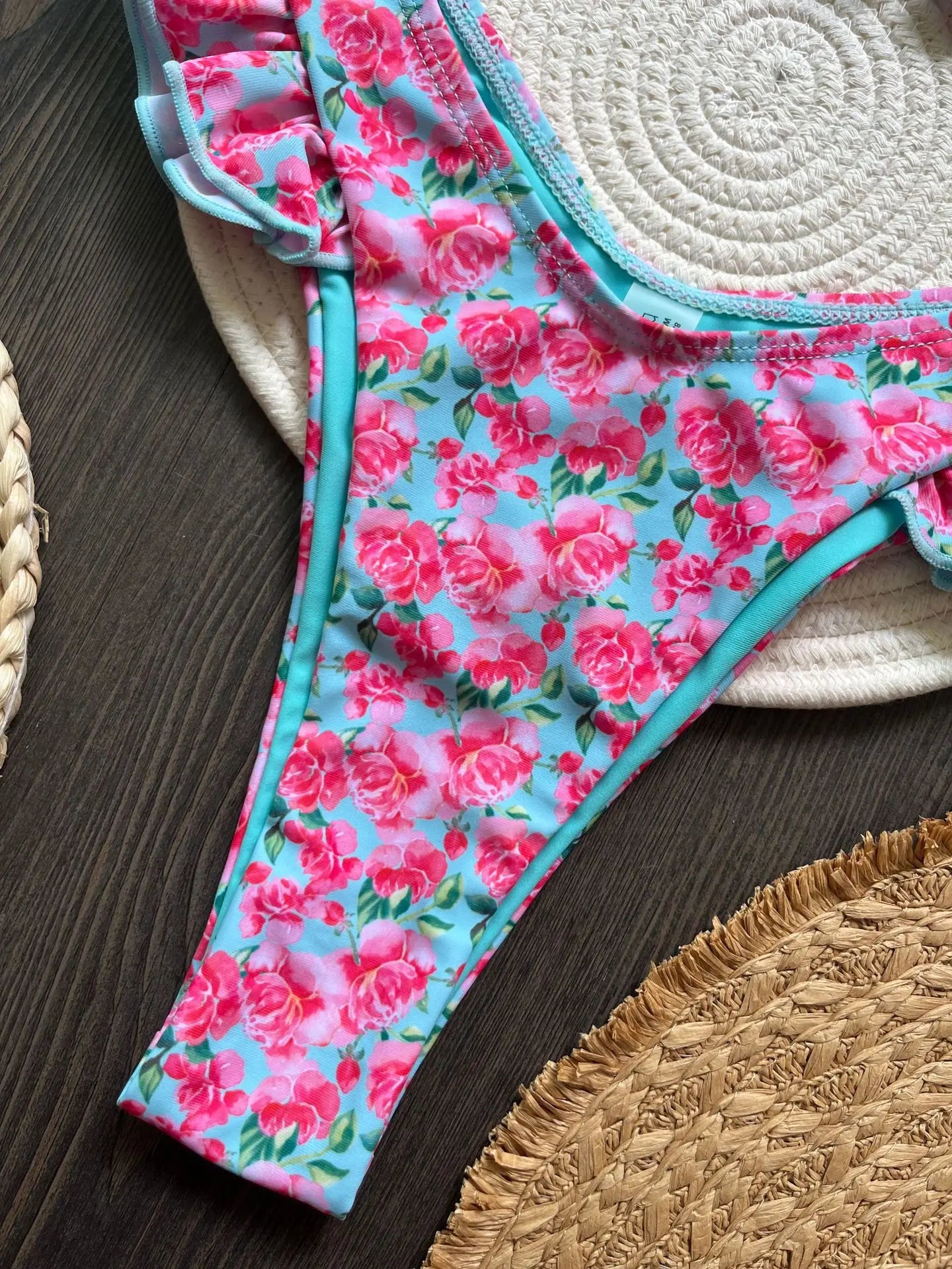 Conjunto de Bikini con volantes y estampado de flores para mujer