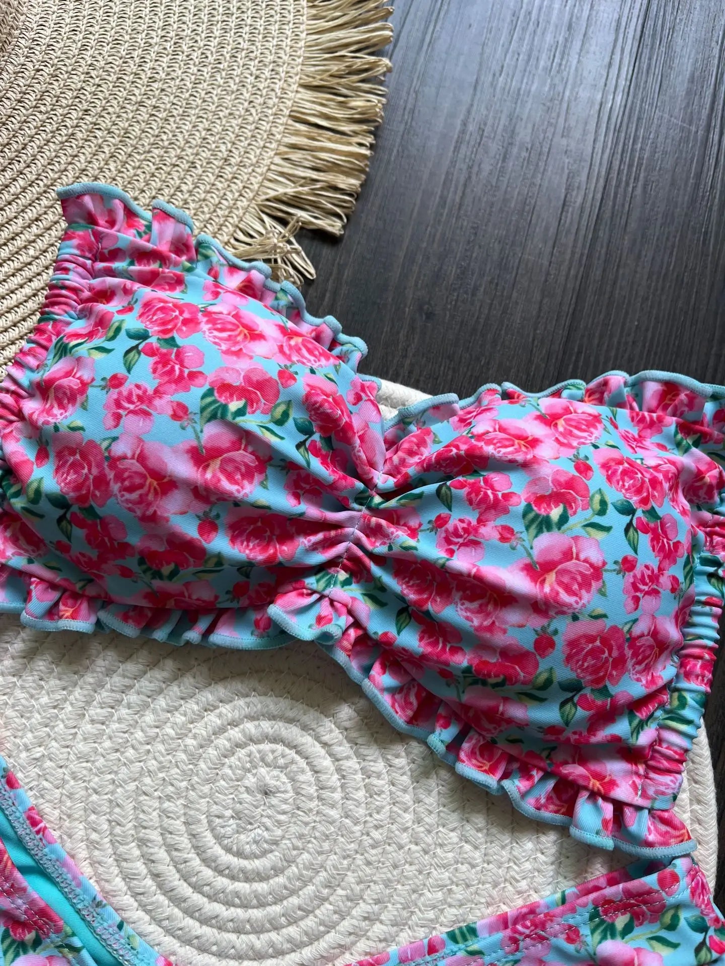 Conjunto de Bikini con volantes y estampado de flores para mujer