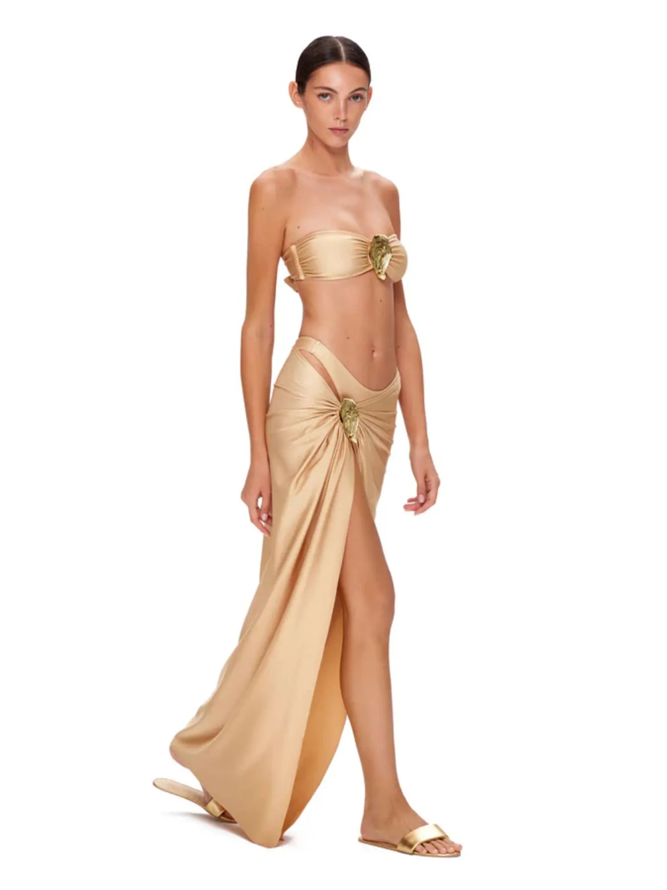 Bikini con hombros descubiertos y hebilla para mujer, traje de baño con falda