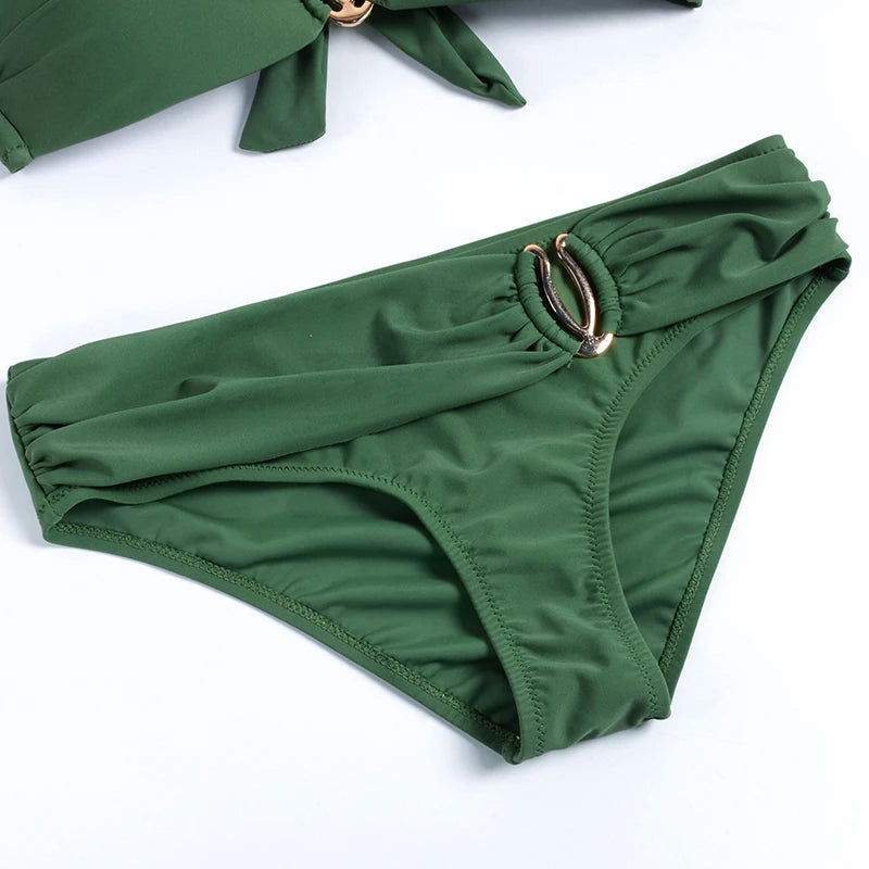 Bikini con realce para mujer, traje de baño con cuello Halter, color azul, negro, blanco, amarillo y verde, 2023