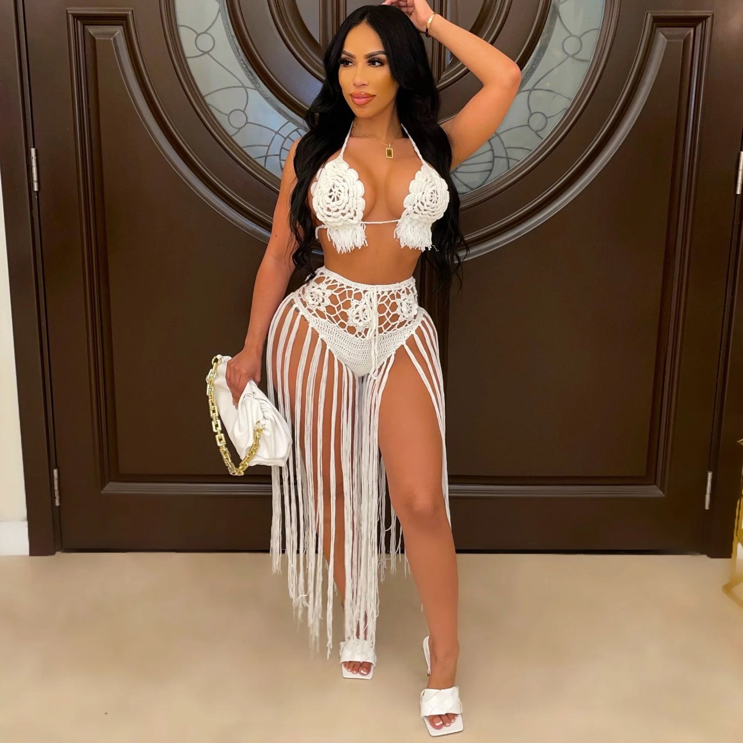 Conjunto de Bikini de punto para mujer, traje de baño de ganchillo hecho a mano