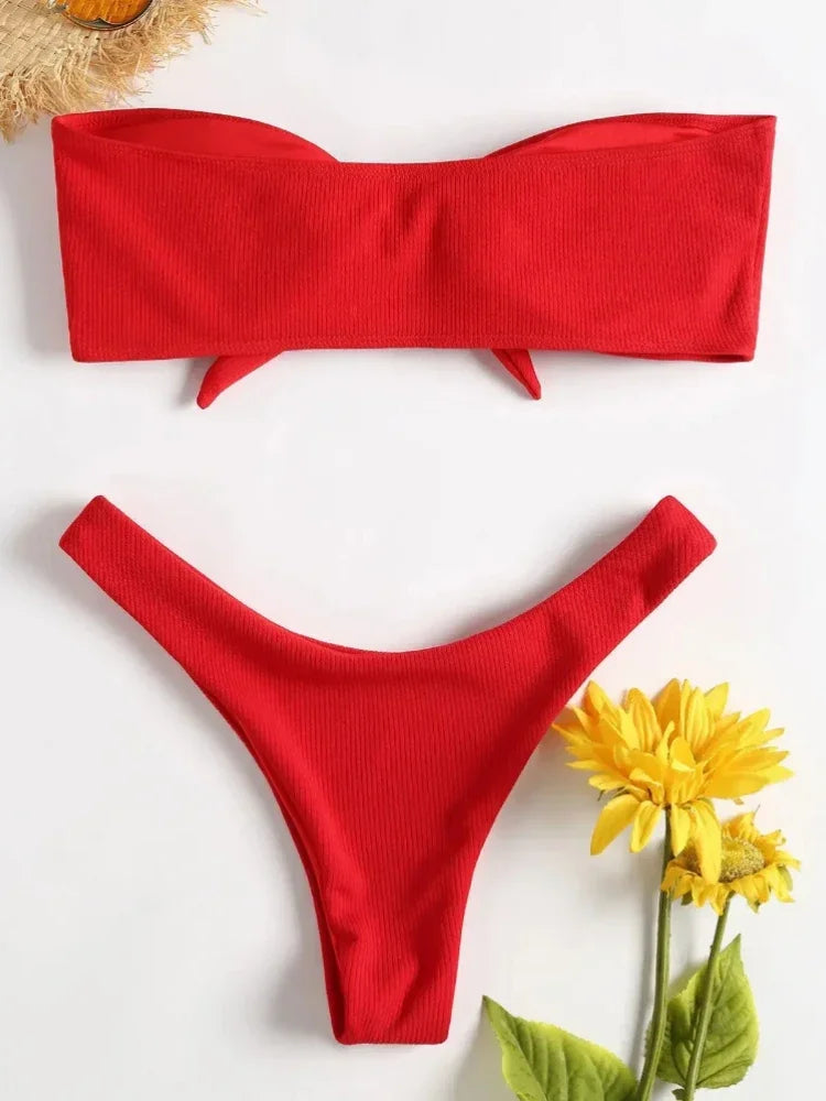 Conjunto De Bikini con parte superior De tubo acanalado para mujer