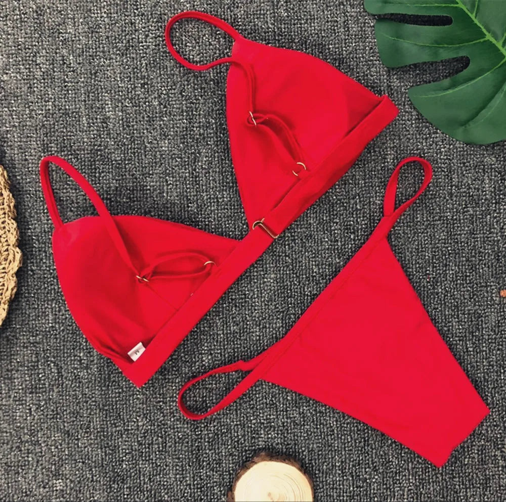 Bikini 2025 Nuevo traje de baño de talla ajustable de color sólido dividido para mujer