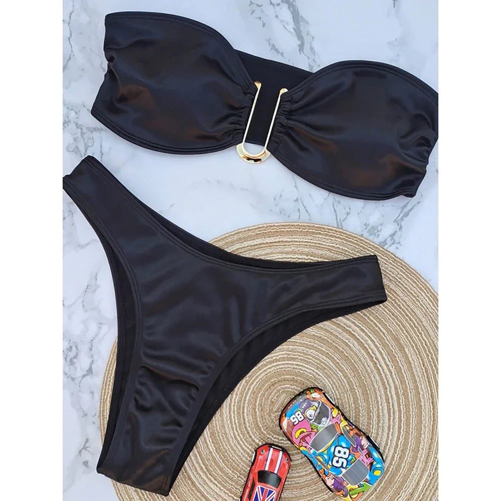 Bikini Bandeau para mujer, traje de baño de dos piezas