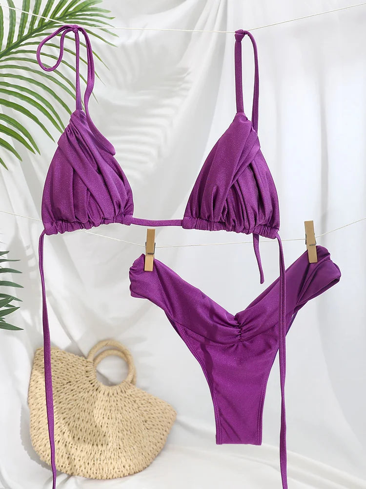 Conjunto de Bikini con pliegues para mujer
